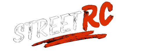 a red and white text on a black background street rc